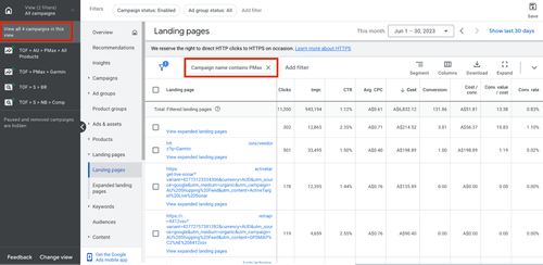 Landing Page report 