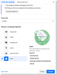 sales, campaign ad objective, meta, facebook