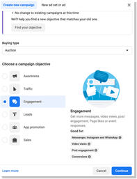 Engagement Objectives, Facebook Ads, Meta